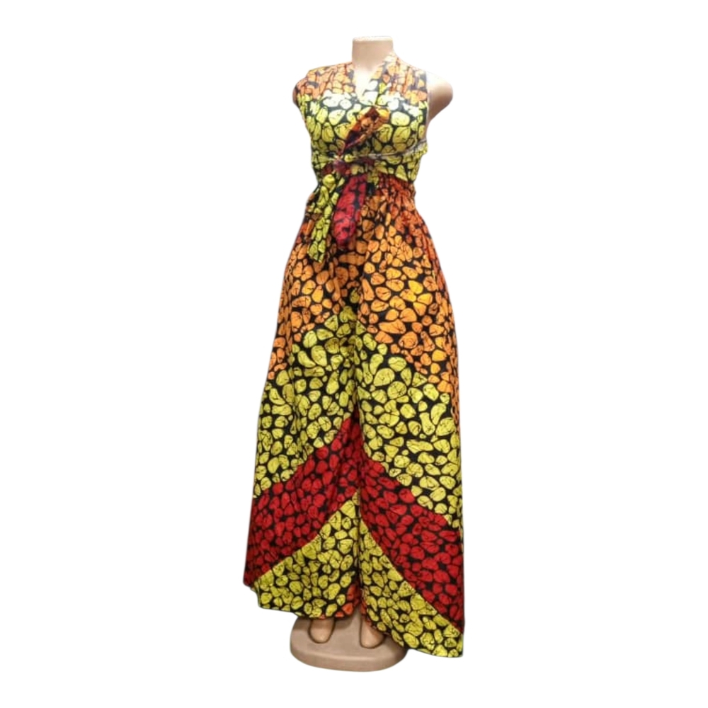 Multicolor Haulter Back African Ankara Print Jumpsuit